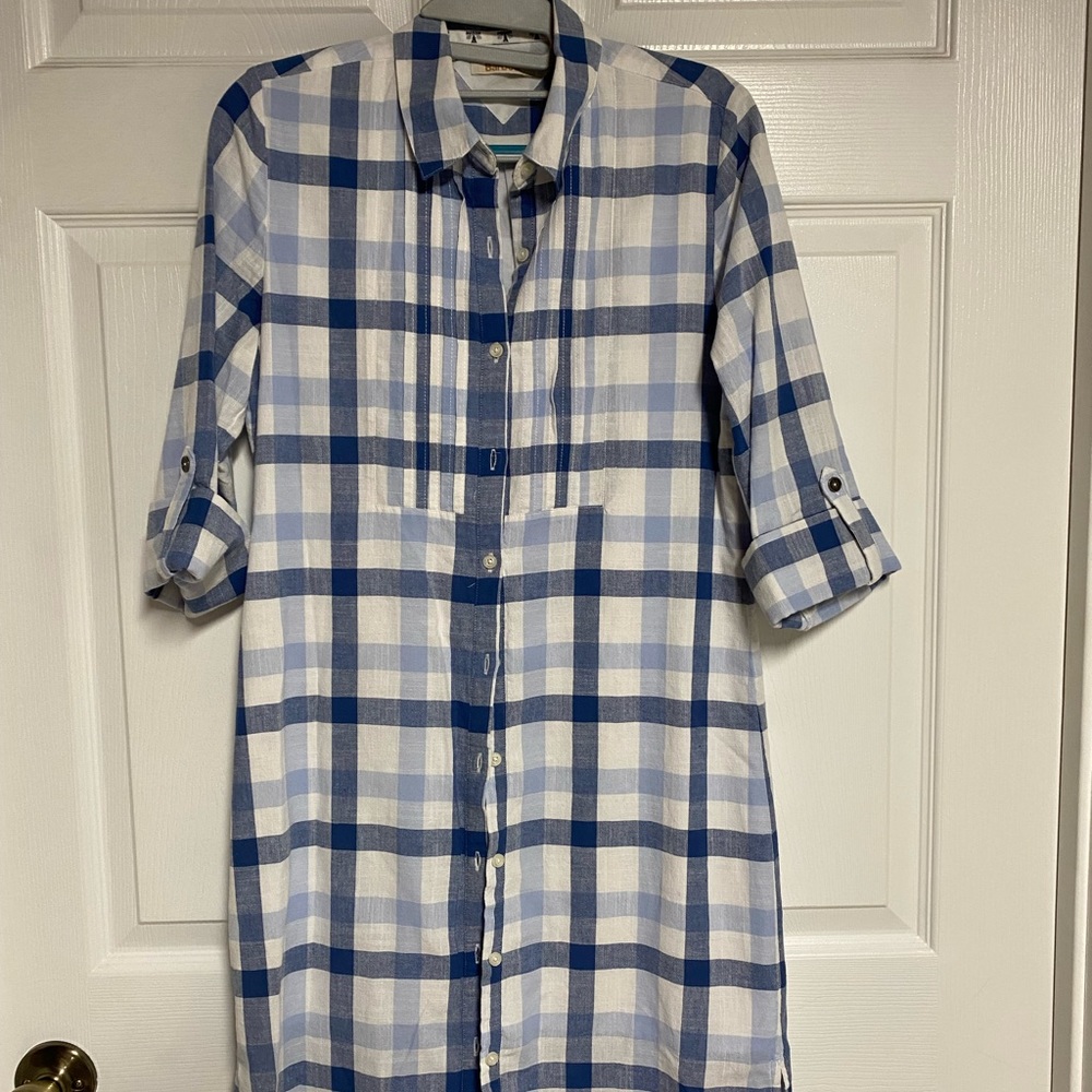 Barbour Blue and White Plaid Shirt Dress